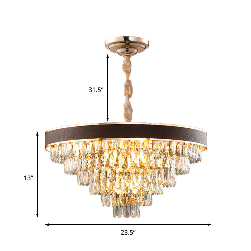 Tiered Crystal Block Chandelier - Black-Gold Pendant Light Fixture with 9/12 Lights, 19.5"/23.5" Wide