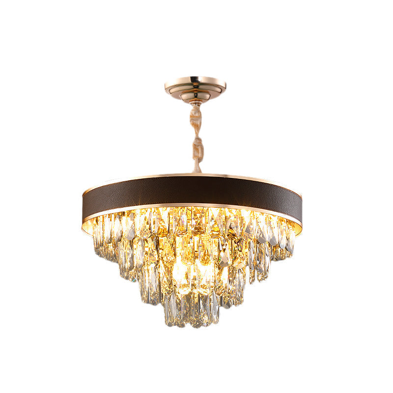 Crystal Block Chandelier Pendant Light - Tiered 9/12 Lights Black-Gold Wide 19.5/23.5