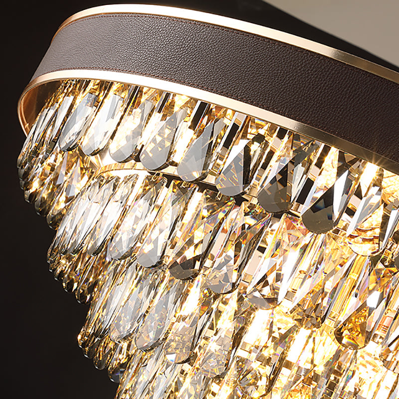 Tiered Crystal Block Chandelier - Black-Gold Pendant Light Fixture with 9/12 Lights, 19.5"/23.5" Wide