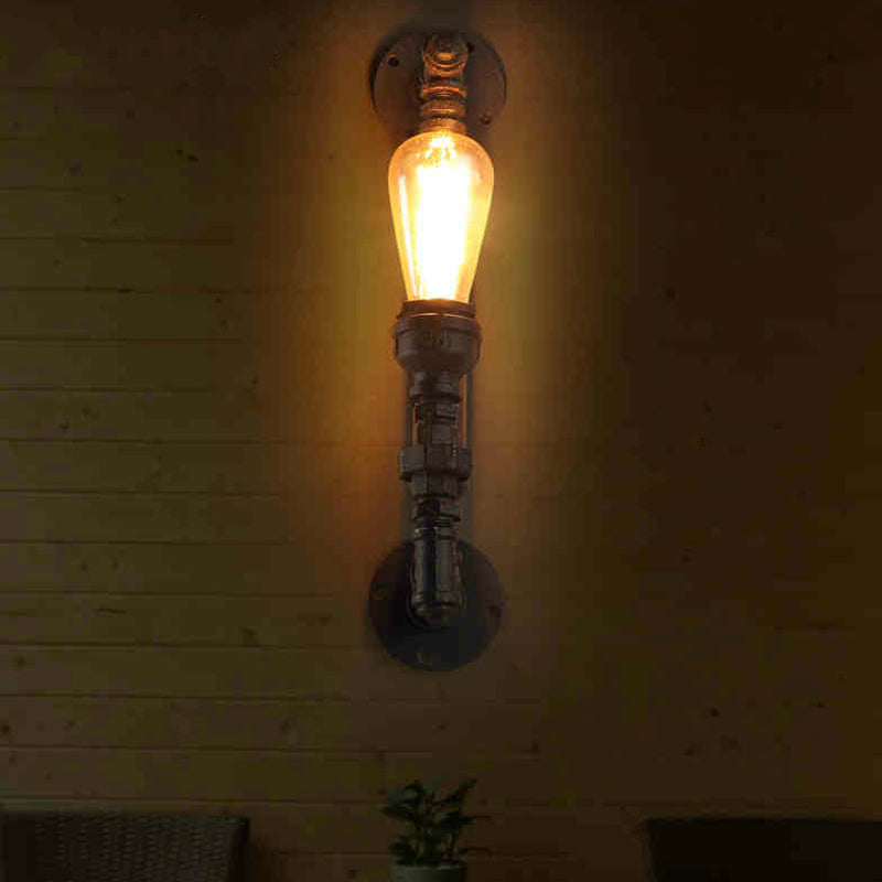 Retro Style Pipe Arm Wall Light For Restaurants - Metallic Lighting Fixture