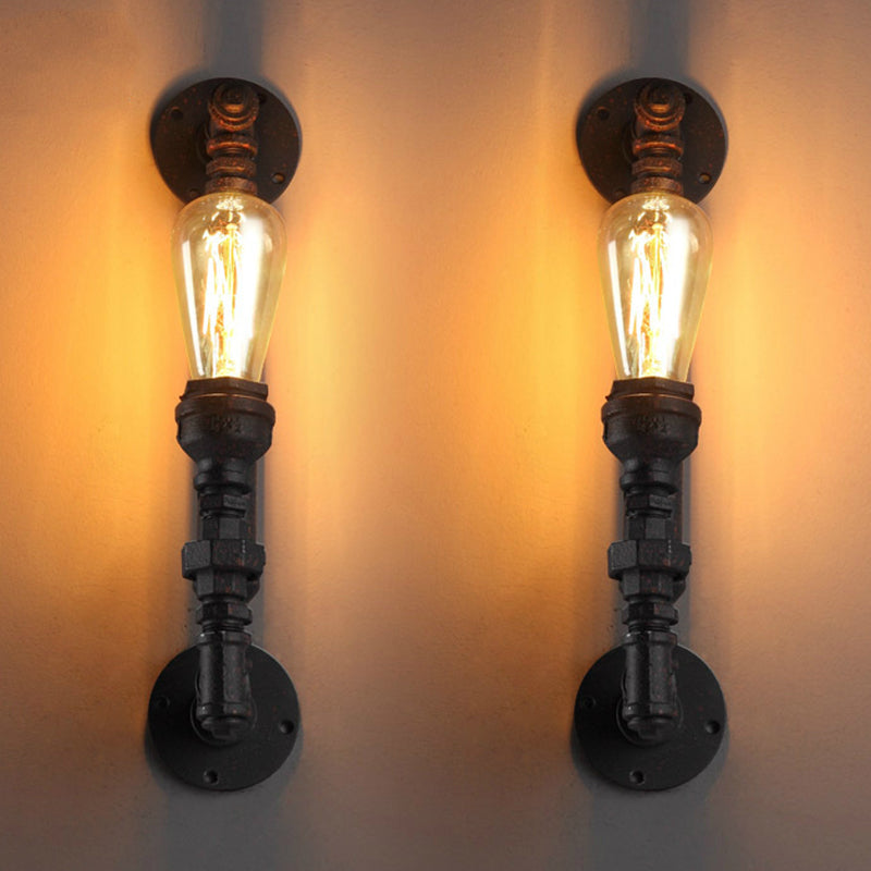 Retro Style Pipe Arm Wall Light For Restaurants - Metallic Lighting Fixture