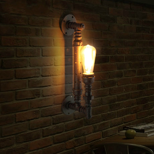 Retro Style Pipe Arm Wall Light For Restaurants - Metallic Lighting Fixture Rust