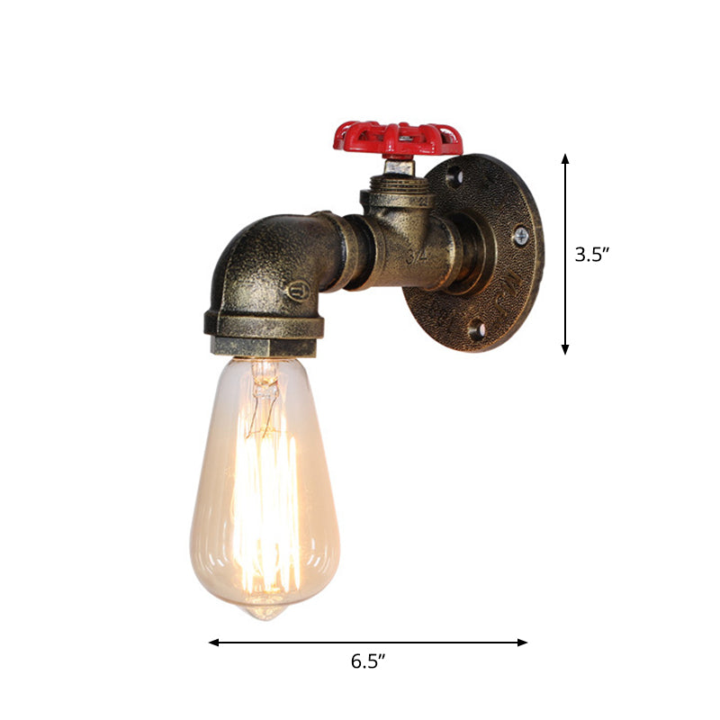 Vintage Iron Wall Mounted Lamp With Exposed Bulb And Valve Decor