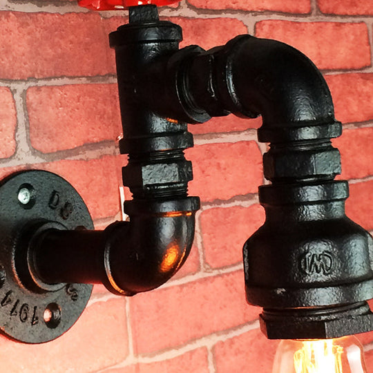 Antique 1-Light Restaurant Wall Mount Light With Decorative Valve - Plumbing Pipe Iron Lighting