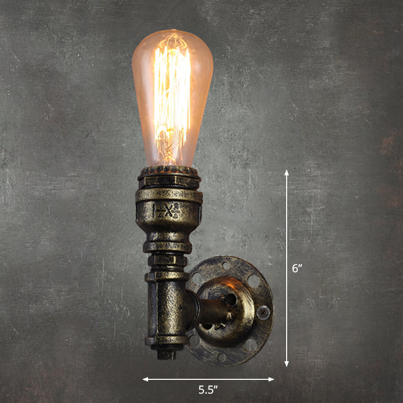 Rustic Style Iron Water Pipe Wall Lamp With Bronze Finish - 1 Bulb Restaurant Light Fixture