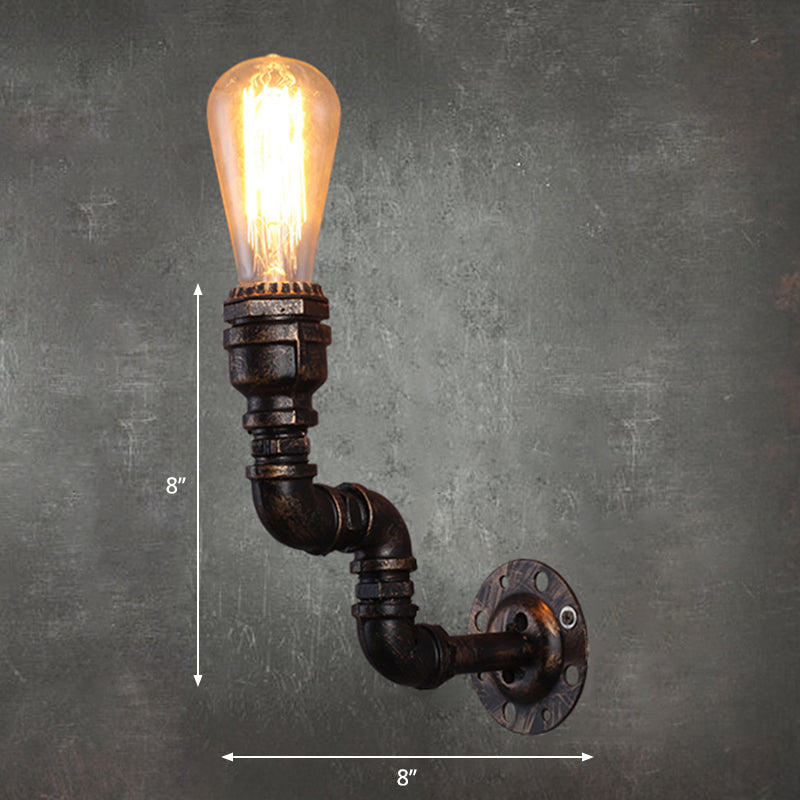 Vintage Plumbing Pipe Iron Wall Light In Bronze - Perfect For Corridors