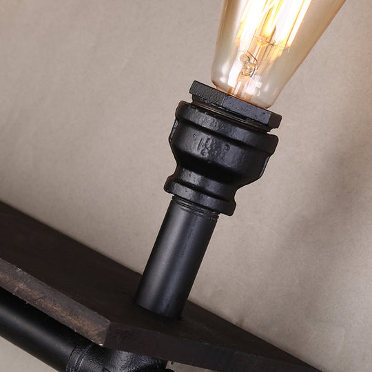 Retro Water Pipe Wall Light With 2 Heads And Iron Shelf Black Finish - Ideal For Living Rooms