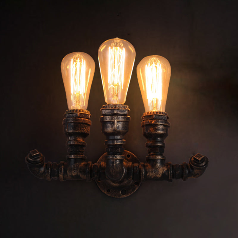 Iron Wall Mount Lighting Fixture With Antique Design - 3 Bulbs Bronze Finish