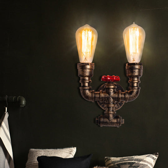 Rustic Style Iron Water Pipe Wall Lamp In Bronze - Restaurant Lighting Fixture