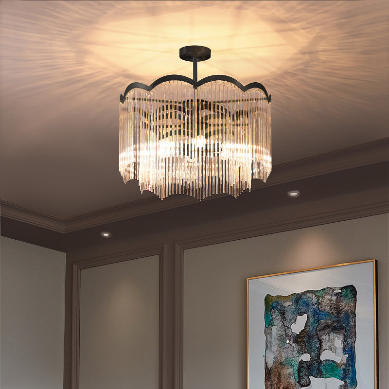 Clear/Blue Crystal Strand Chandelier Light - Elegant Round Design, 3 Lights - Perfect for Dining Room