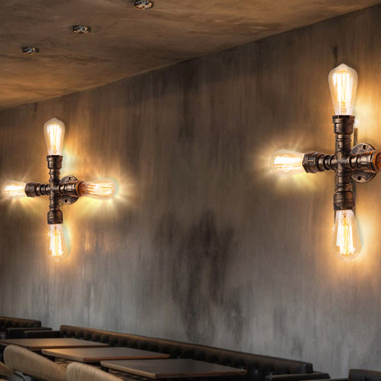 Rustic Style Iron Water Pipe Wall Lamp In Bronze - Restaurant Lighting Fixture