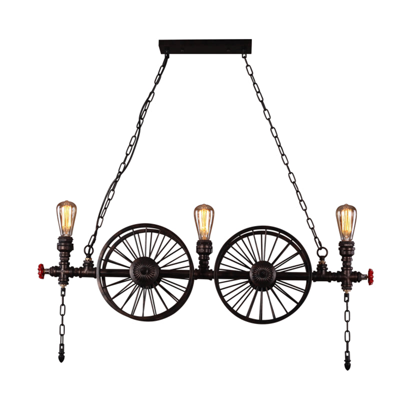 Metallic Pendant Light: Antique 3-Head Wagon Wheel Design For Restaurants And Hanging Islands With