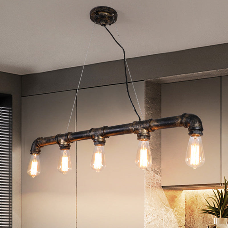 Rustic Bronze Island Pendant Light: Plumbing Pipe Iron Ceiling Lighting For Living Room 5 /