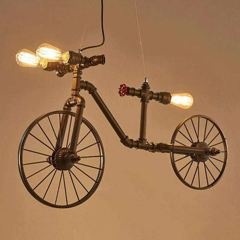 Retro Style Iron Piping Bicycle Hanging Lamp - 3 Bulbs Ceiling Light Black / A