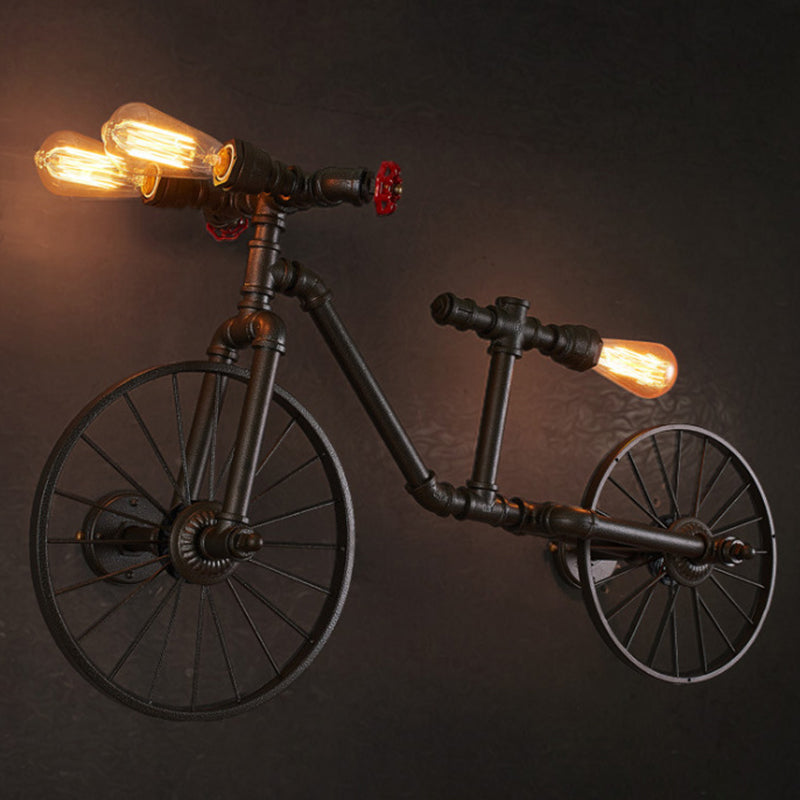 Retro Style Iron Piping Bicycle Hanging Lamp - 3 Bulbs Ceiling Light Black / B