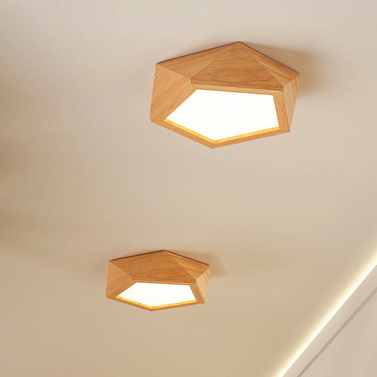 Sleek Pentagon Led Semi Flush Mount - Simplicity Wood Corridor Ceiling Light / Flushmount White