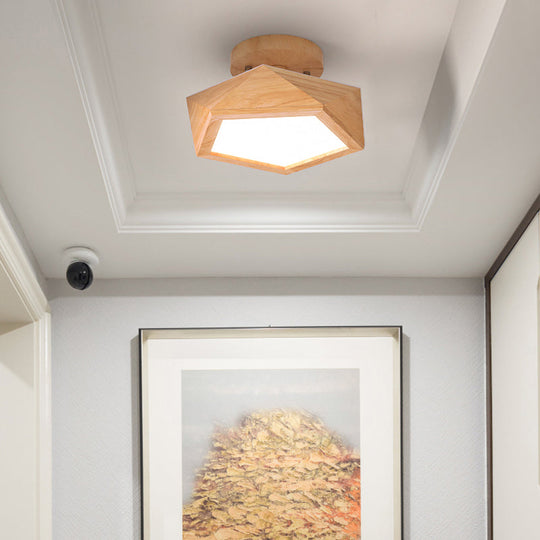 Sleek Pentagon Led Semi Flush Mount - Simplicity Wood Corridor Ceiling Light