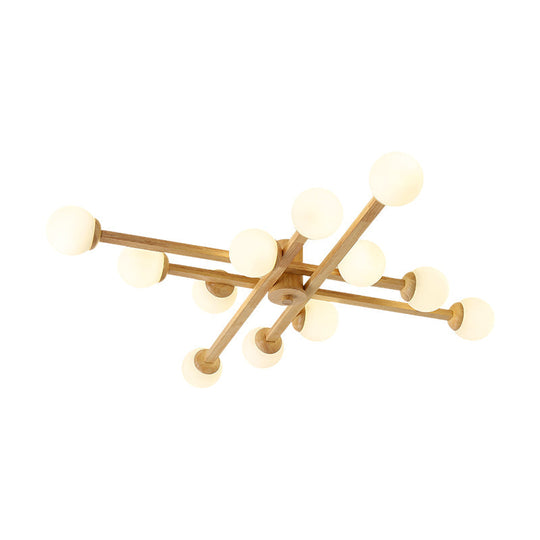 Semi Flush Mount Opal Glass Chandelier With Simplicity Design For Living Room In Wood Finish