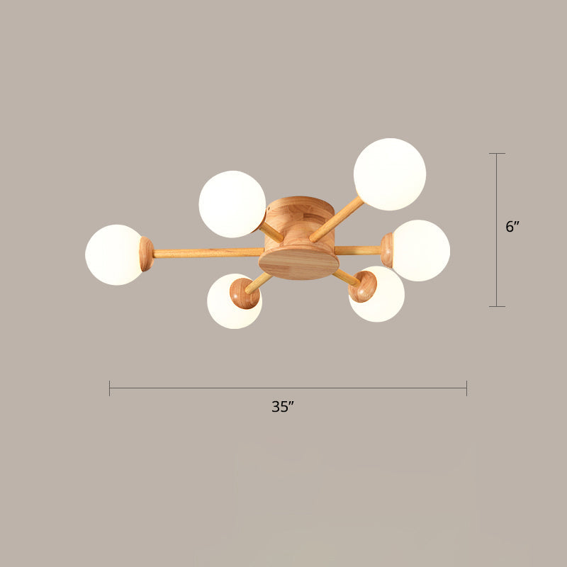 Frosted Glass Wood Chandelier: Semi-Flush Minimalist Ceiling Mount For Bedroom 6 /