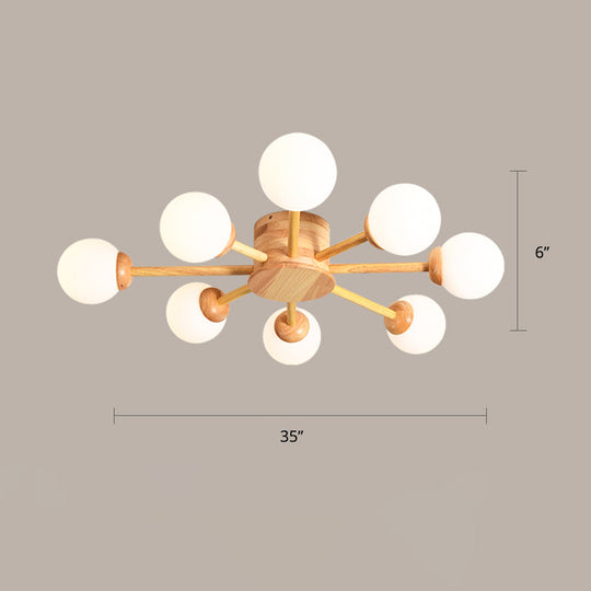 Frosted Glass Wood Chandelier: Semi-Flush Minimalist Ceiling Mount For Bedroom 8 /