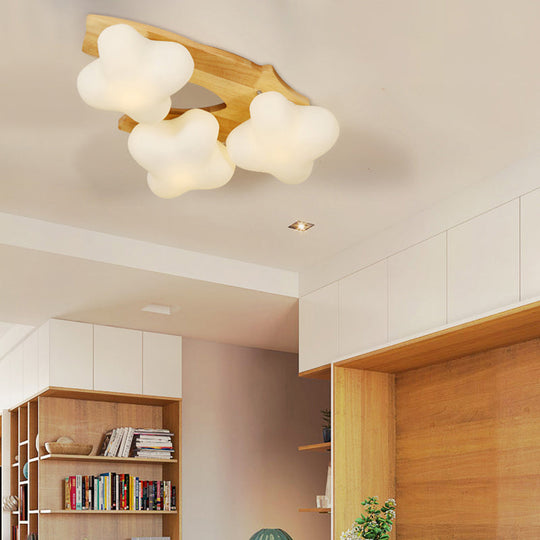 Contemporary White Glass Plum Blossom Flush Mount Ceiling Light For Kids Bedroom