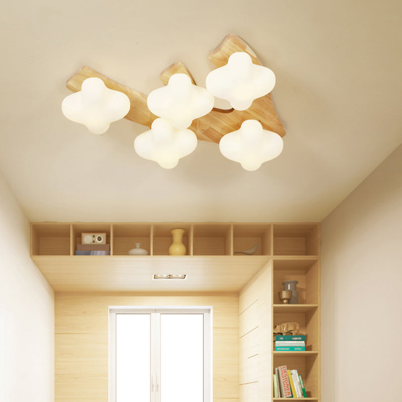 Contemporary White Glass Plum Blossom Flush Mount Ceiling Light for Kids Bedroom