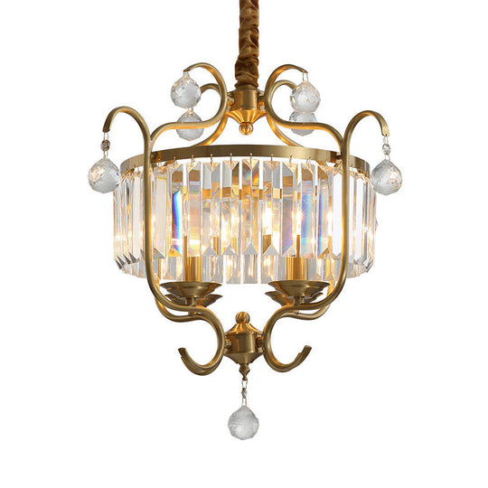 Modern Brass Lantern Chandelier With Crystal Rods - 4 Lights Hanging Light