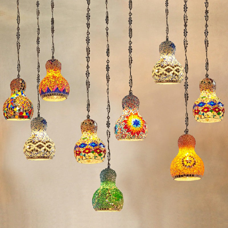 Traditional Stained Glass Pendant Ceiling Light - 1-Light Pear Suspension Lighting For Restaurants