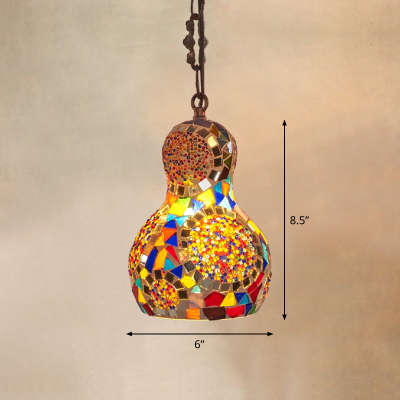Traditional Stained Glass Pendant Ceiling Light - 1-Light Pear Suspension Lighting For Restaurants