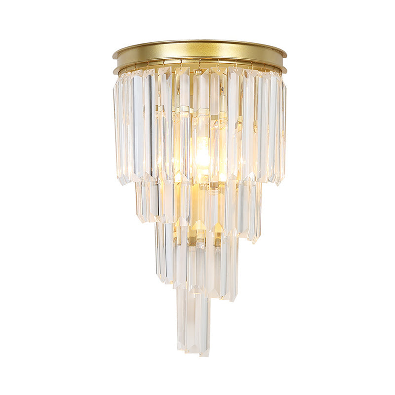 Modern Golden Wall Lamp With Clear Crystal Block - Bedside Lighting Fixture
