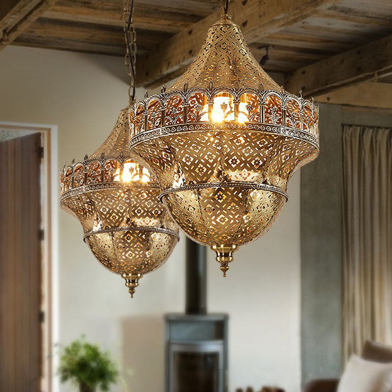 Arabian Metallic Cut-Out Pendant Light: Gold Suspension Fixture