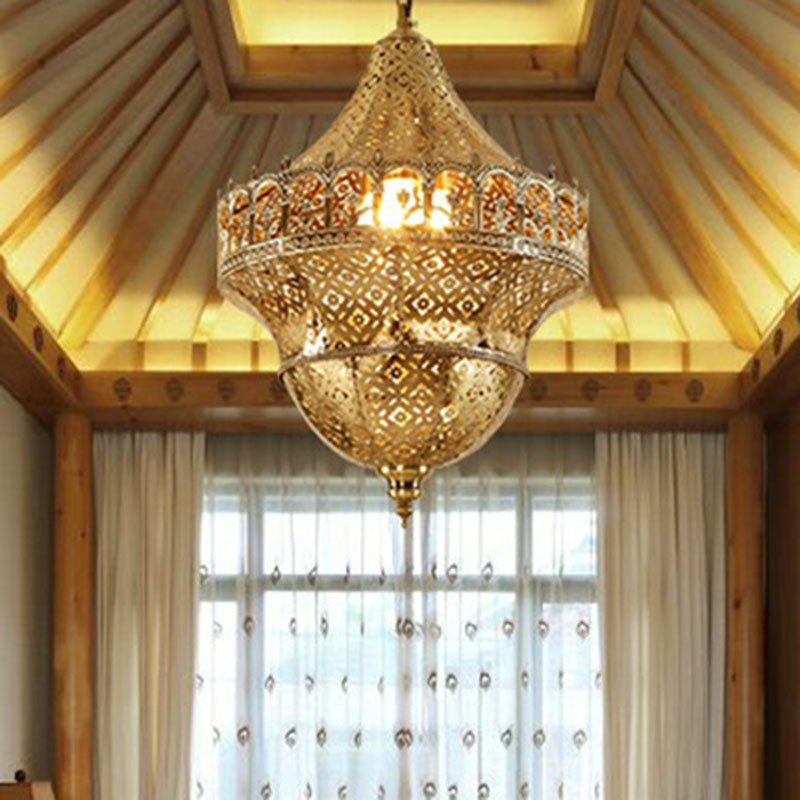 Arabian Metallic Cut-Out Pendant Light: Gold Suspension Fixture