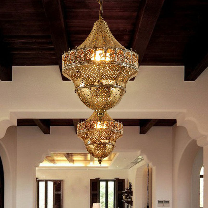 Arabian Metallic Cut-Out Pendant Light: Gold Suspension Fixture