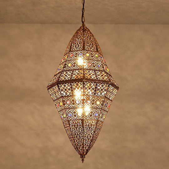 Grey Iron Pendant Light Fixture With South-East Asian Hollow-Carved Design - Set Of 6 Bulbs