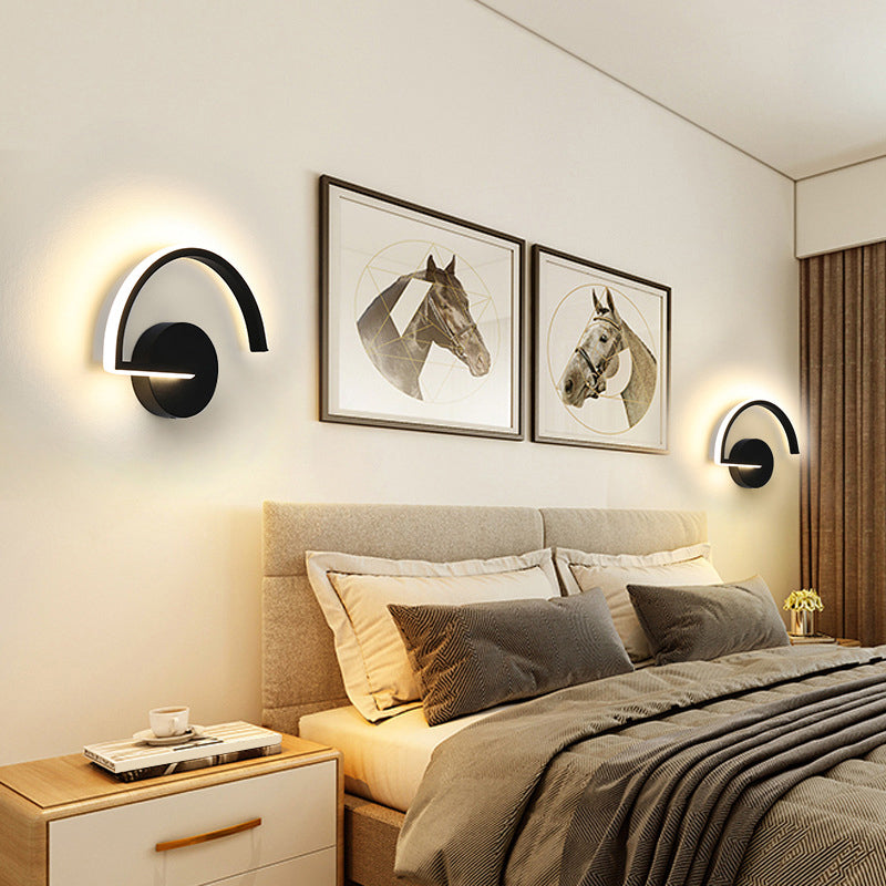 Contemporary Led Wall Light Fixture - Geometrical Aluminum Bedside Lamp Black / Sector