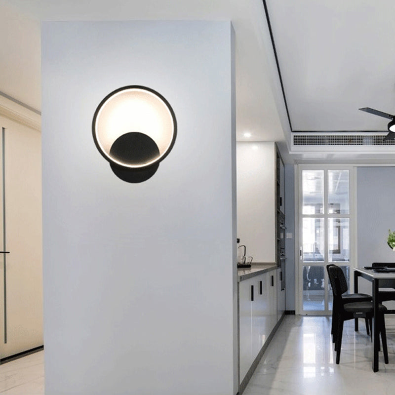 Contemporary Led Wall Light Fixture - Geometrical Aluminum Bedside Lamp Black / Round