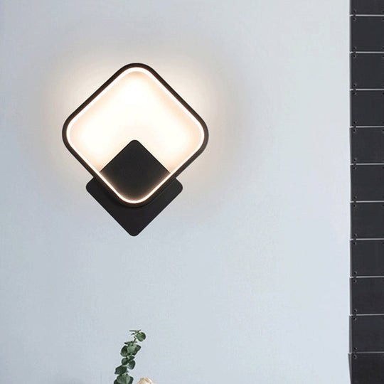 Contemporary Led Wall Light Fixture - Geometrical Aluminum Bedside Lamp Black / Rhombus