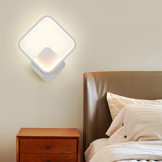 Contemporary Led Wall Light Fixture - Geometrical Aluminum Bedside Lamp White / Rhombus