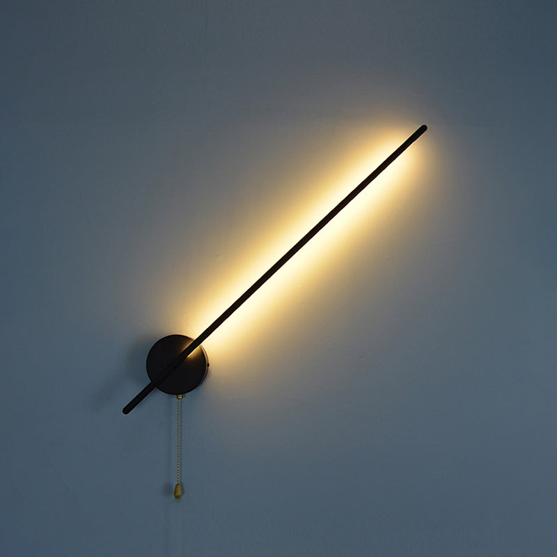 Metallic Tube Wall Mount Led Light With Pull Chain - Black Simplicity For Corridor