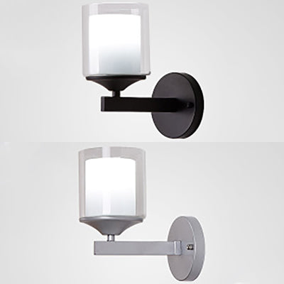 Cylinder Wall Mounted Industrial Light With Clear Glass In Black/Silver