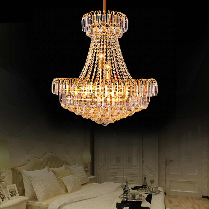 Modern Crystal 8-Light Gold Mushroom Empire Chandelier Hanging Light For Bedroom - 16/23.5 Wide