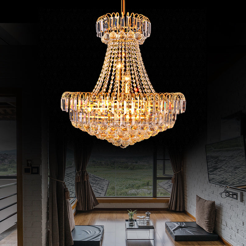 Modern Crystal 8-Light Gold Mushroom Empire Chandelier Hanging Light For Bedroom - 16/23.5 Wide / 16