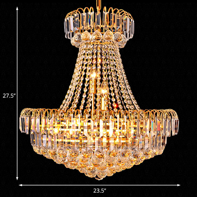 Modern Crystal 8-Light Gold Mushroom Empire Chandelier Hanging Light For Bedroom - 16/23.5 Wide