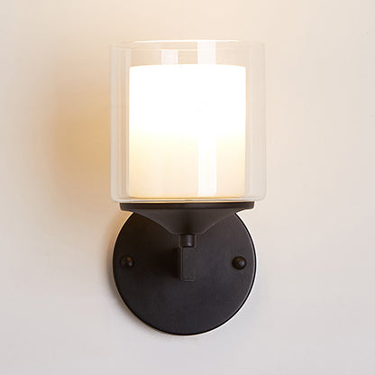 Cylinder Wall Mounted Industrial Light With Clear Glass In Black/Silver Black
