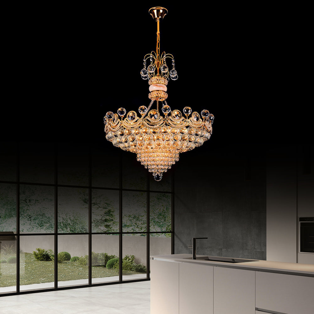 Contemporary Crystal Gold Led Hanging Chandelier Light For Bedroom | 18/23.5 Wide / 23.5