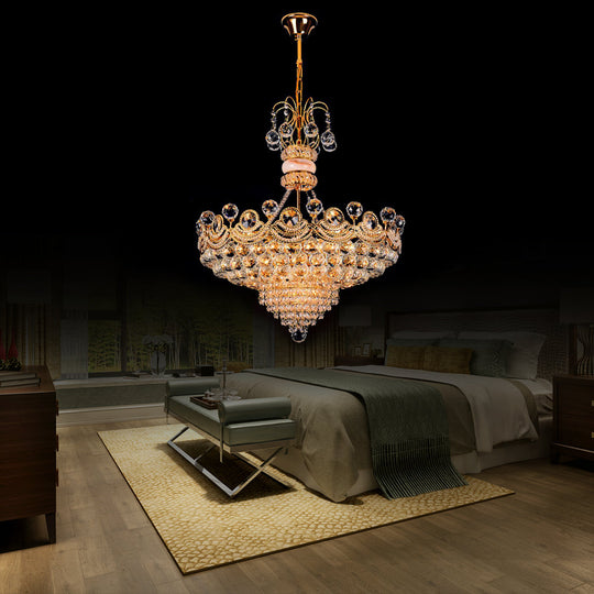 Contemporary Crystal Gold Led Hanging Chandelier Light For Bedroom | 18/23.5 Wide
