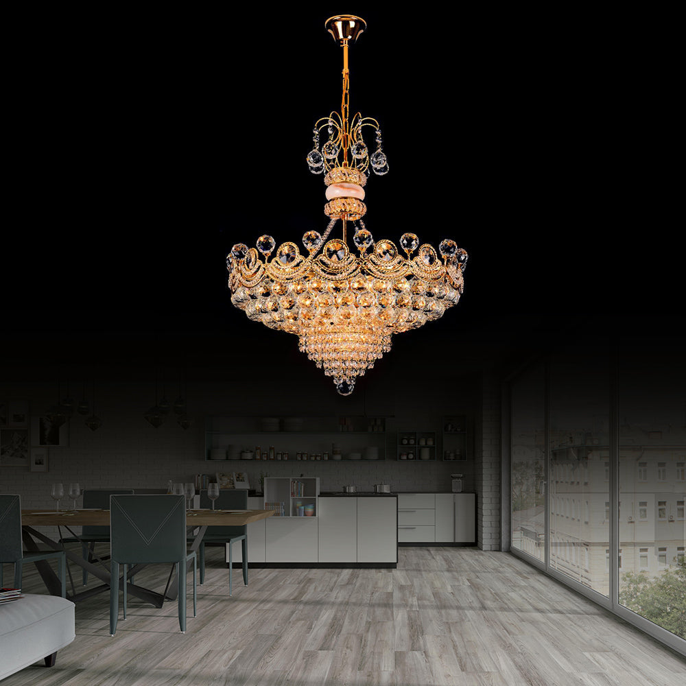 Contemporary Crystal Gold Led Hanging Chandelier Light For Bedroom | 18/23.5 Wide / 18