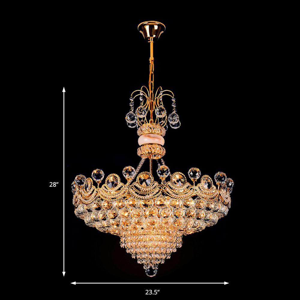 Contemporary Crystal Gold Led Hanging Chandelier Light For Bedroom | 18/23.5 Wide