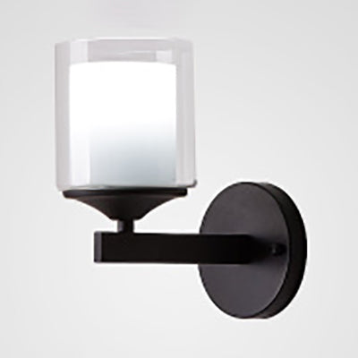 Cylinder Wall Mounted Industrial Light With Clear Glass In Black/Silver