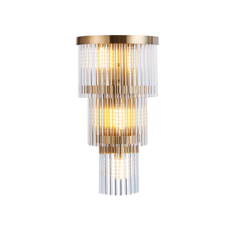 Modern Crystal Rod Tiered Sconce Light - 2/3 Lights Gold Wall Mounted Dining Room Lighting